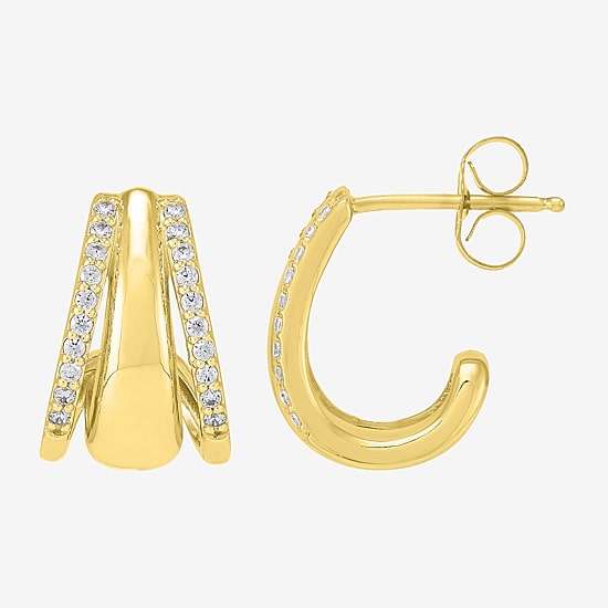 Limited Quantities! Womens 1/4 CT. T.W. Lab Grown White Diamond 14K Gold Over Silver 14.4mm Hoop Earrings