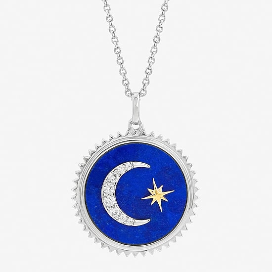 Limited Quantities! Womens Genuine Blue Lapis 10K Gold Moon 18 Inch Pendant Necklace