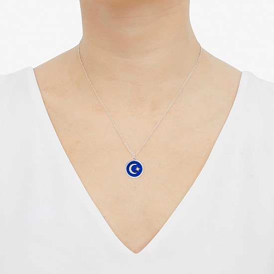 Limited Quantities! Womens Genuine Blue Lapis 10K Gold Moon 18 Inch Pendant Necklace