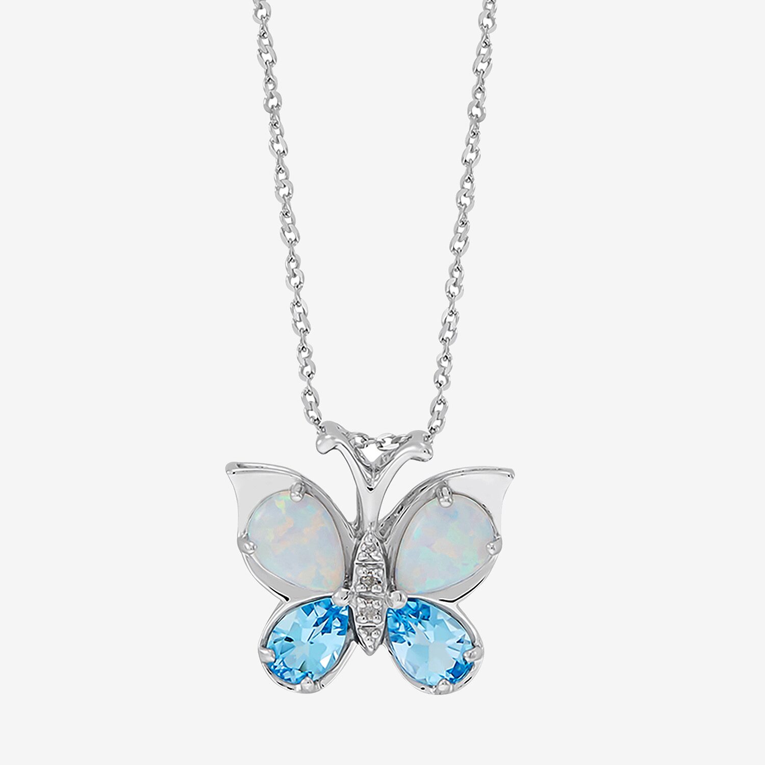 Limited Quantities! Womens Diamond Accent Lab Created White Opal Sterling Silver Butterfly 18 Inch Pendant Necklace