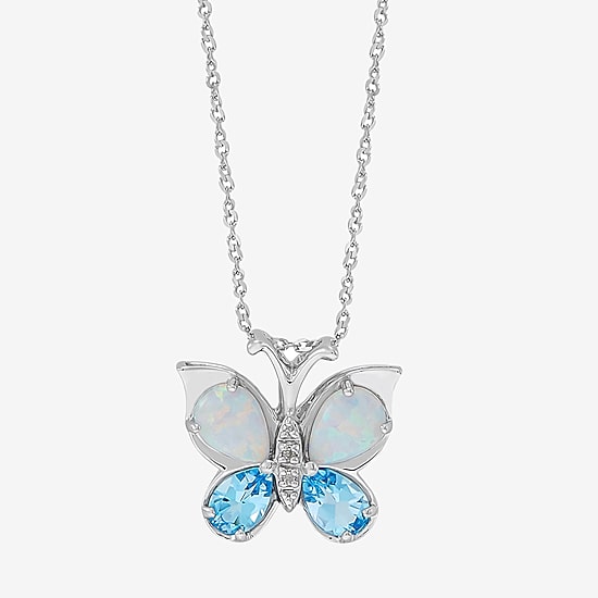 Limited Quantities! Womens Diamond Accent Lab Created White Opal Sterling Silver Butterfly 18 Inch Pendant Necklace