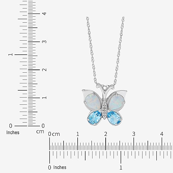 Limited Quantities! Womens Diamond Accent Lab Created White Opal Sterling Silver Butterfly 18 Inch Pendant Necklace