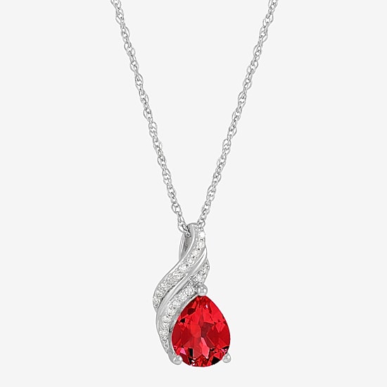 Limited Quantities! Womens Diamond Accent Lab Created Red Ruby Sterling Silver 18 Inch Pendant Necklace