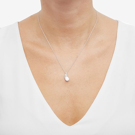 Limited Quantities! Womens Diamond Accent Lab Created White Opal Sterling Silver 18 Inch Pendant Necklace