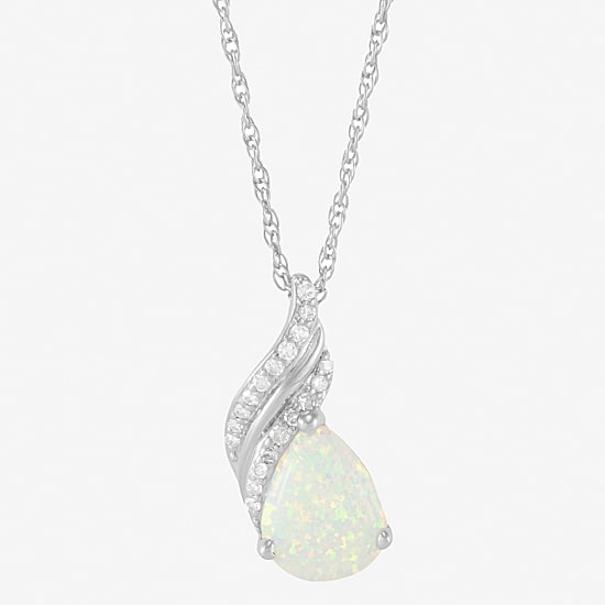Limited Quantities! Womens Diamond Accent Lab Created White Opal Sterling Silver 18 Inch Pendant Necklace
