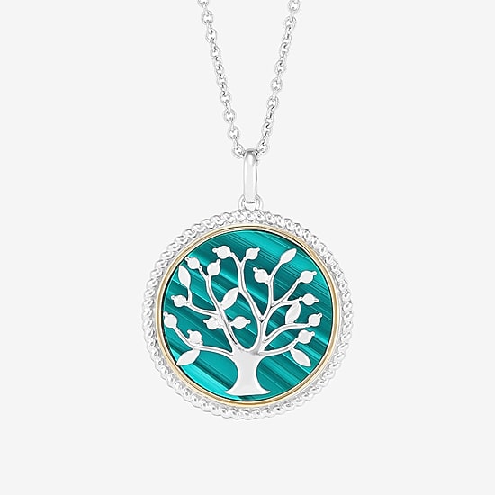 Limited Quantities! "Tree Of Life" Womens Genuine Green Malachite 10K Gold 18 Inch Pendant Necklace