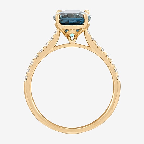 Limited Quantities! Womens 1/5 CT. Genuine Blue Topaz 14K Gold Side Stone Cocktail Ring