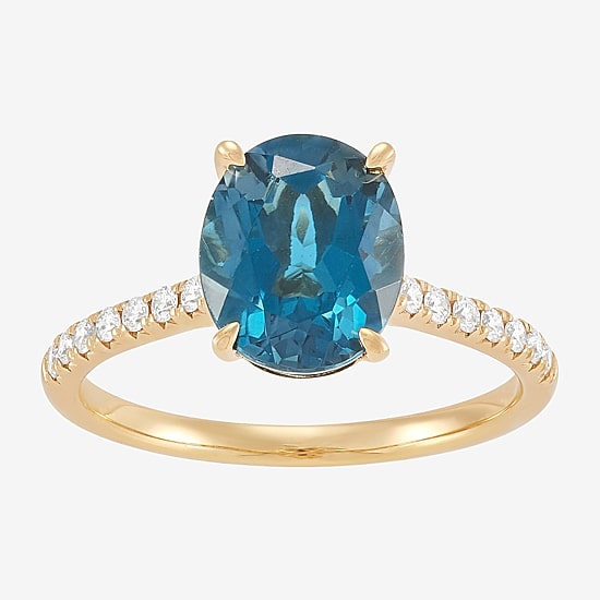 Limited Quantities! Womens 1/5 CT. Genuine Blue Topaz 14K Gold Side Stone Cocktail Ring