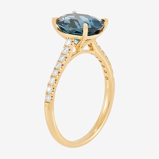 Limited Quantities! Womens 1/5 CT. Genuine Blue Topaz 14K Gold Side Stone Cocktail Ring