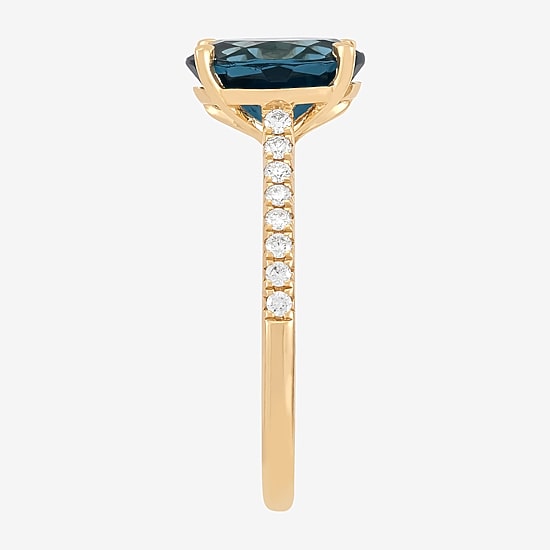 Limited Quantities! Womens 1/5 CT. Genuine Blue Topaz 14K Gold Side Stone Cocktail Ring