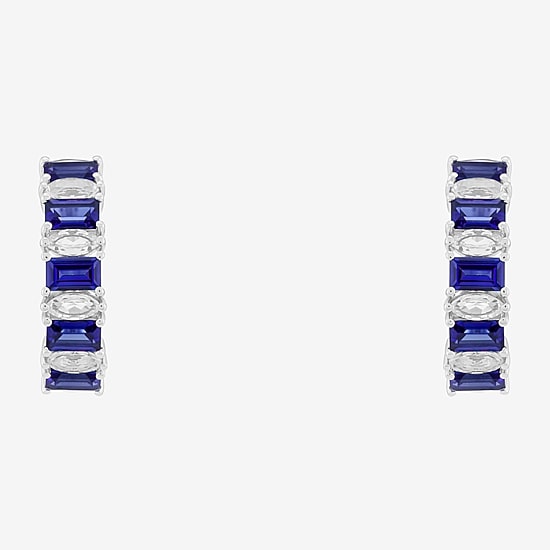 Womens Lab Created Blue Sapphire Sterling Silver 21.8mm Hoop Earrings