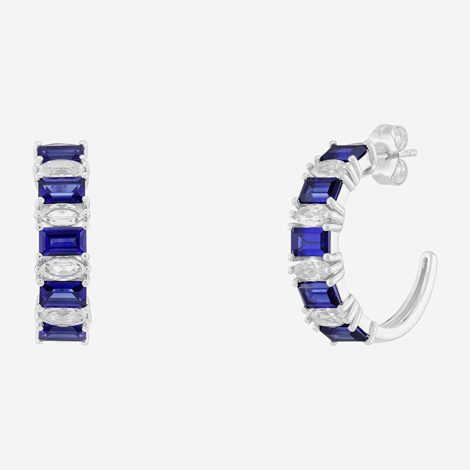 Womens Lab Created Blue Sapphire Sterling Silver 21.8mm Hoop Earrings