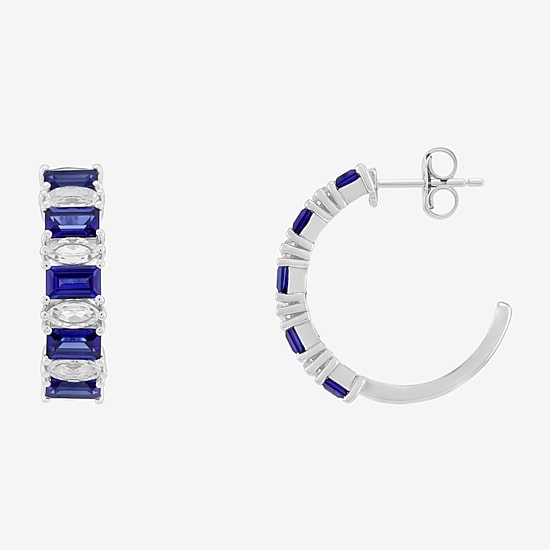 Womens Lab Created Blue Sapphire Sterling Silver 21.8mm Hoop Earrings
