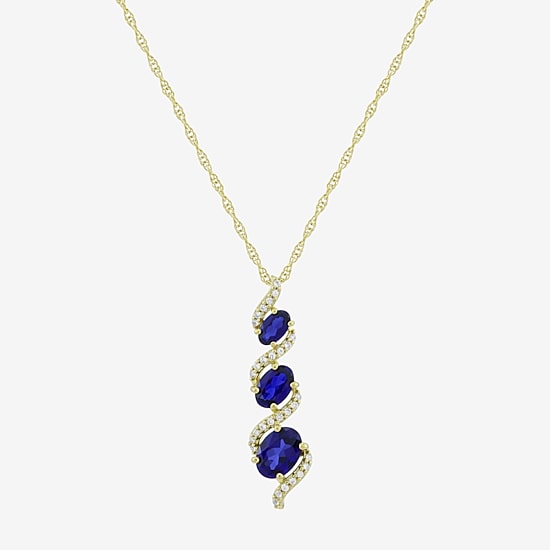 Womens Lab Created Blue Sapphire 14K Gold Over Silver 18 Inch Pendant Necklace