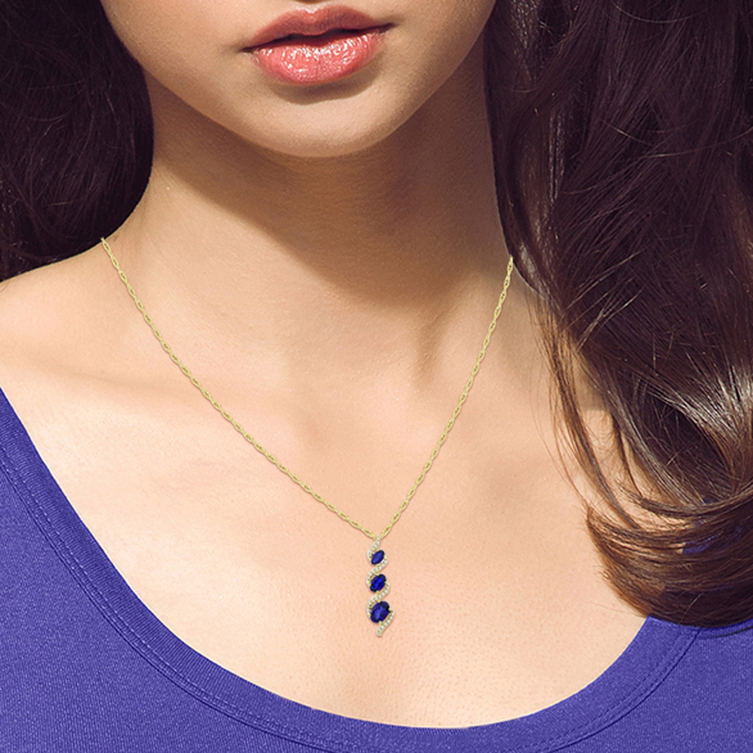 Womens Lab Created Blue Sapphire 14K Gold Over Silver 18 Inch Pendant Necklace
