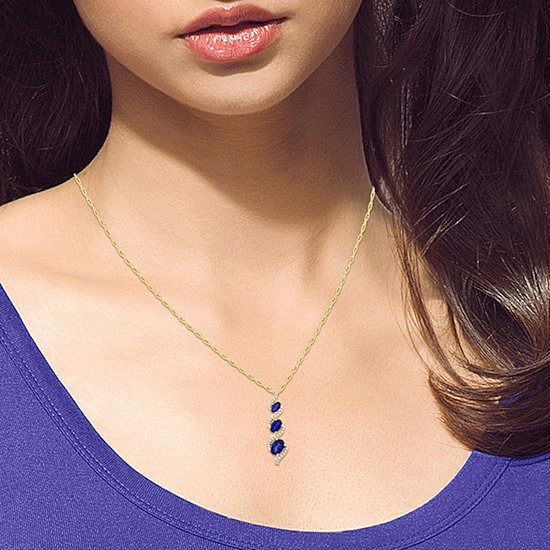 Womens Lab Created Blue Sapphire 14K Gold Over Silver 18 Inch Pendant Necklace