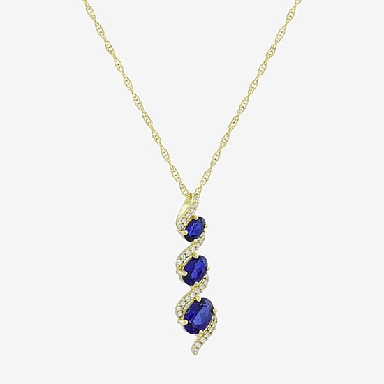 Womens Lab Created Blue Sapphire 14K Gold Over Silver 18 Inch Pendant Necklace
