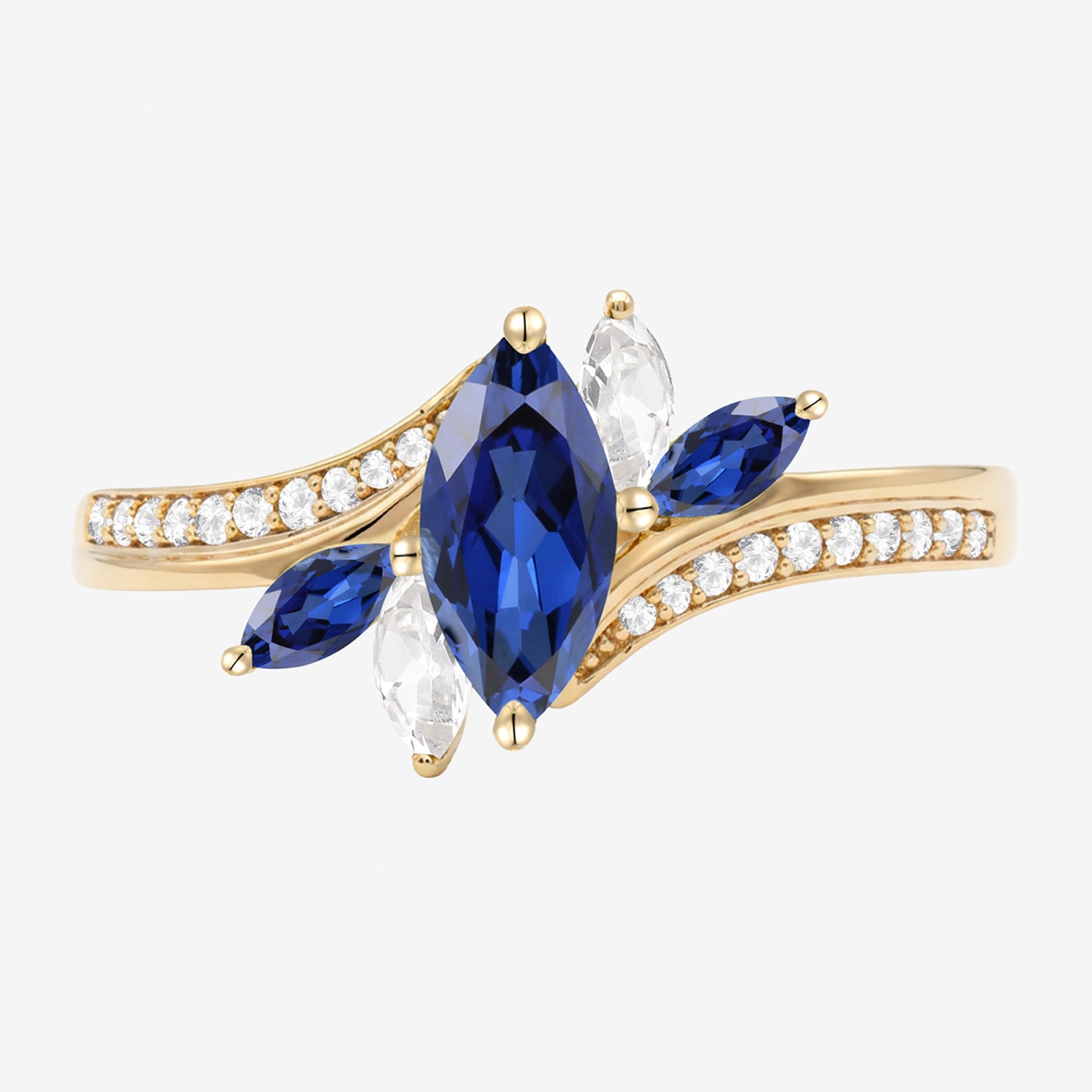 Womens Lab Created Blue Sapphire 14K Gold Over Silver Marquise Side Stone Bypass  Cocktail Ring