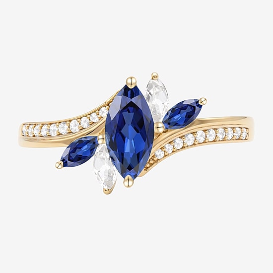 Womens Lab Created Blue Sapphire 14K Gold Over Silver Marquise Side Stone Bypass  Cocktail Ring