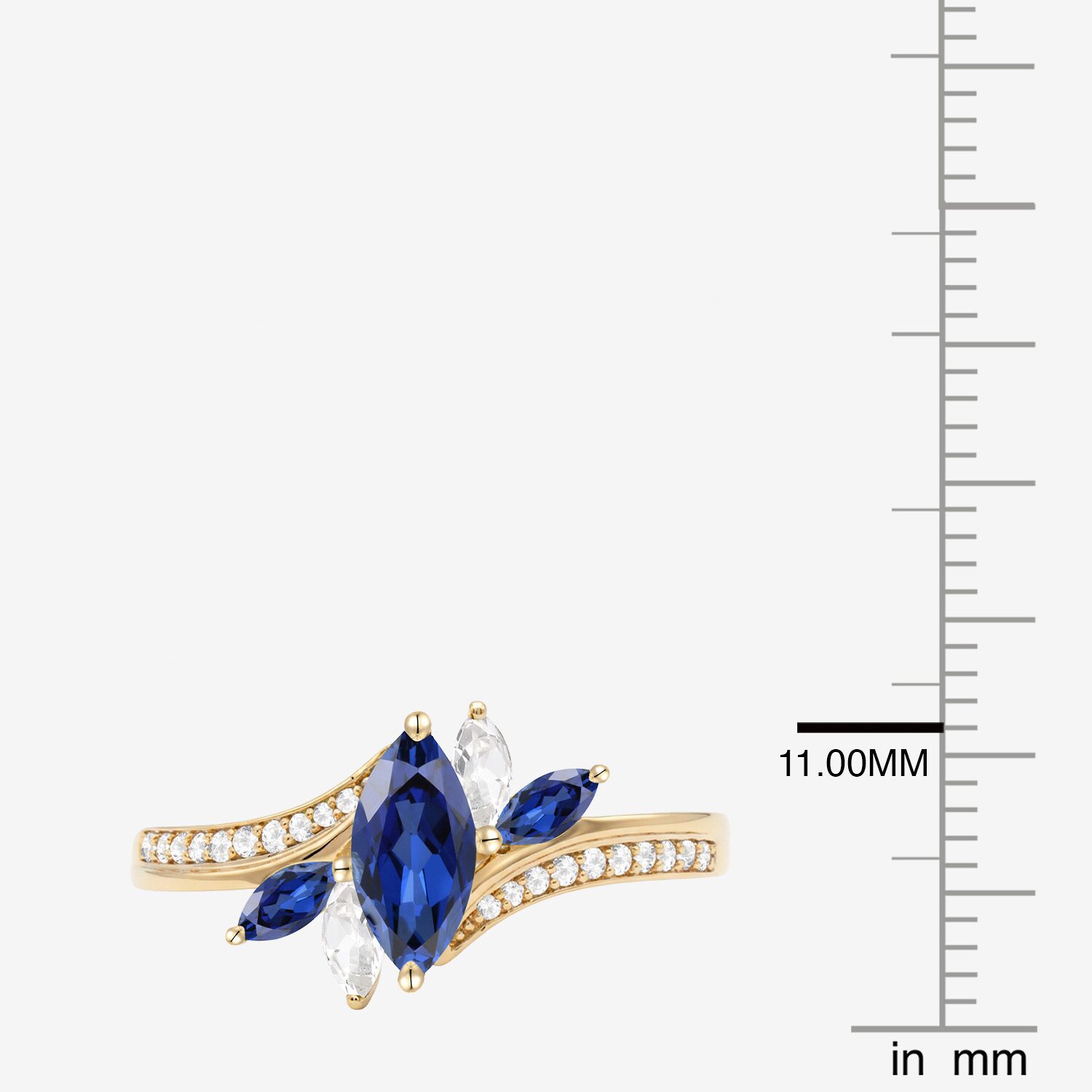Womens Lab Created Blue Sapphire 14K Gold Over Silver Marquise Side Stone Bypass  Cocktail Ring