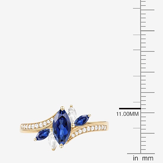 Womens Lab Created Blue Sapphire 14K Gold Over Silver Marquise Side Stone Bypass  Cocktail Ring