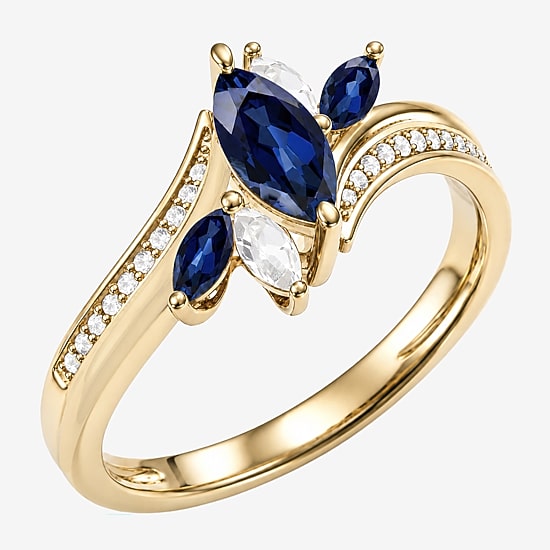 Womens Lab Created Blue Sapphire 14K Gold Over Silver Marquise Side Stone Bypass  Cocktail Ring