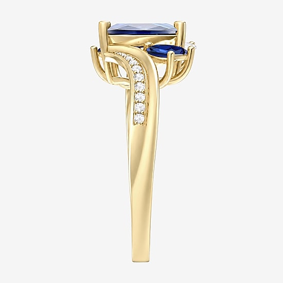Womens Lab Created Blue Sapphire 14K Gold Over Silver Marquise Side Stone Bypass  Cocktail Ring