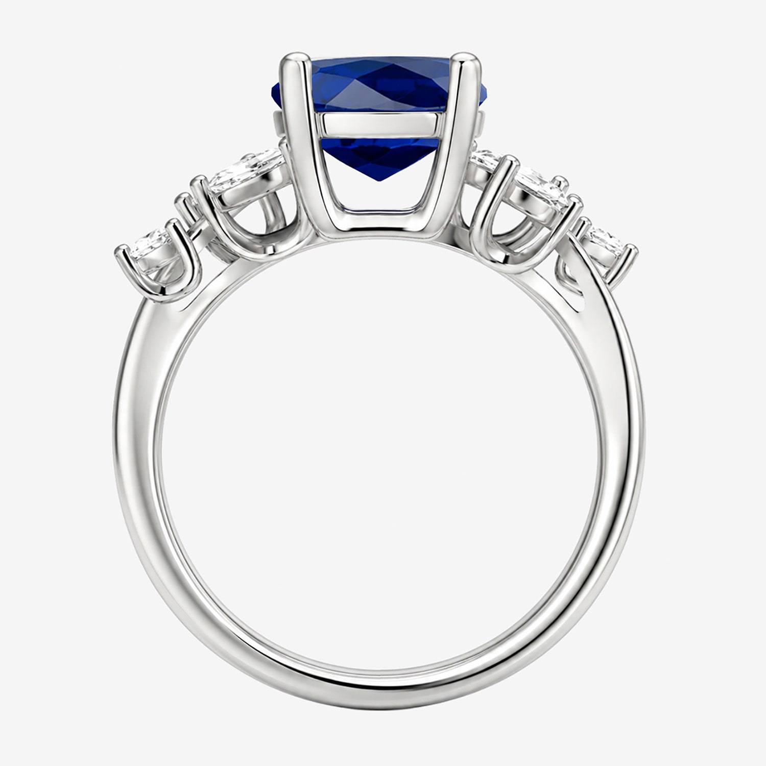 Womens Lab Created Blue Sapphire Sterling Silver Oval Side Stone Cocktail Ring