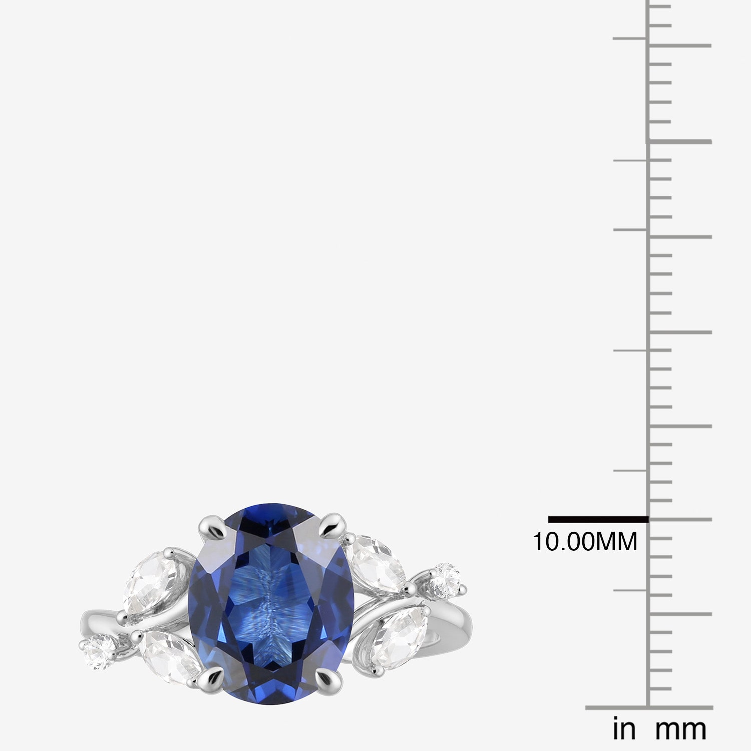 Womens Lab Created Blue Sapphire Sterling Silver Oval Side Stone Cocktail Ring