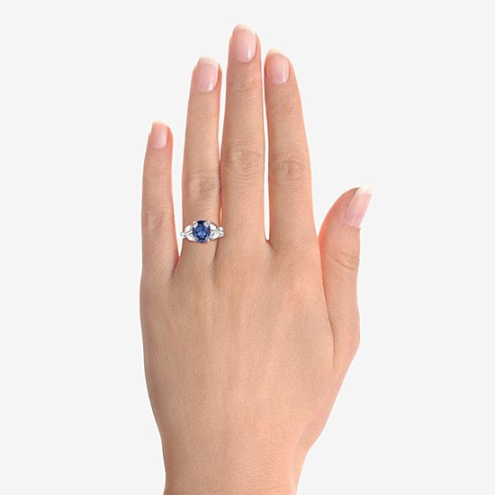 Womens Lab Created Blue Sapphire Sterling Silver Oval Side Stone Cocktail Ring