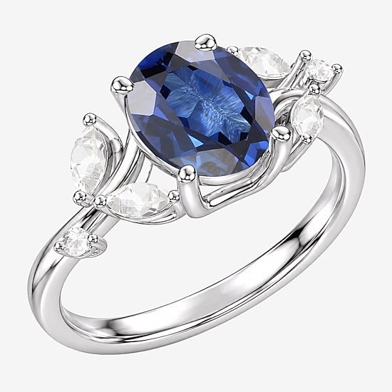 Womens Lab Created Blue Sapphire Sterling Silver Oval Side Stone Cocktail Ring