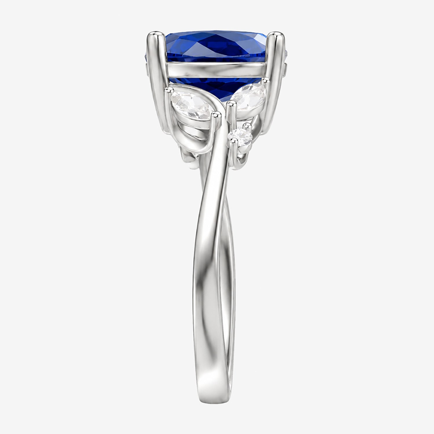 Womens Lab Created Blue Sapphire Sterling Silver Oval Side Stone Cocktail Ring