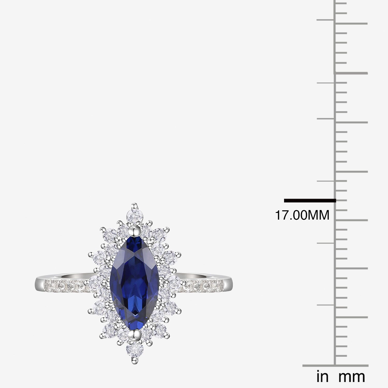 Womens Lab Created Blue Sapphire Sterling Silver Marquise Halo Side Stone Cocktail Ring