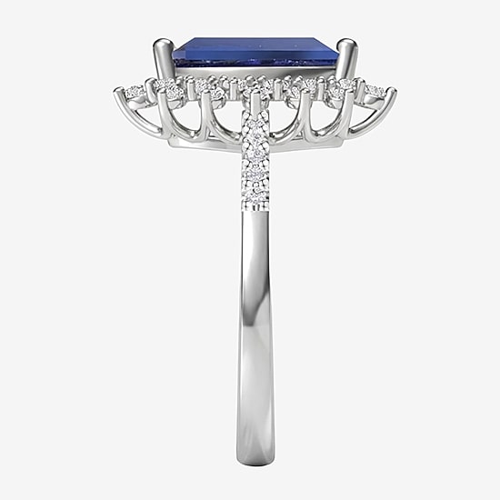 Womens Lab Created Blue Sapphire Sterling Silver Marquise Halo Side Stone Cocktail Ring