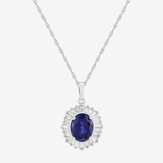 Womens Lab Created Blue Sapphire Sterling Silver Oval 18 Inch Pendant Necklace
