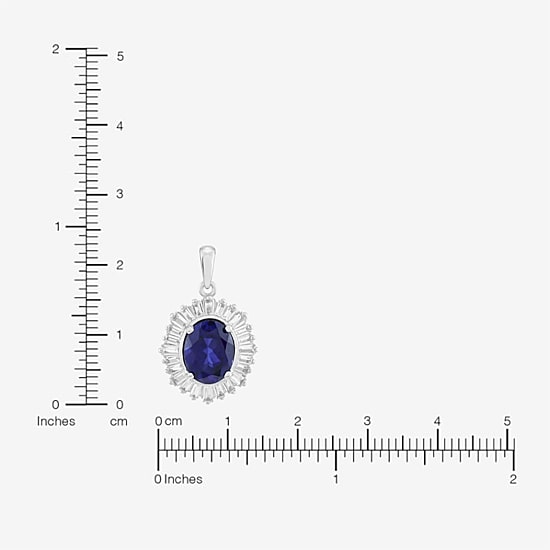 Womens Lab Created Blue Sapphire Sterling Silver Oval 18 Inch Pendant Necklace