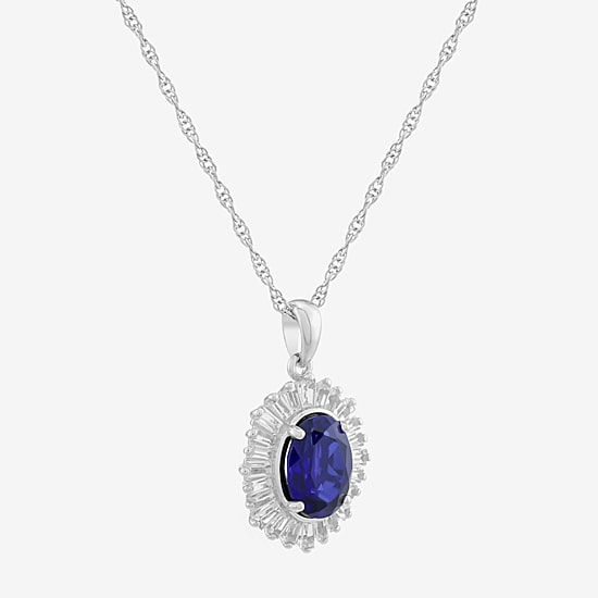 Womens Lab Created Blue Sapphire Sterling Silver Oval 18 Inch Pendant Necklace
