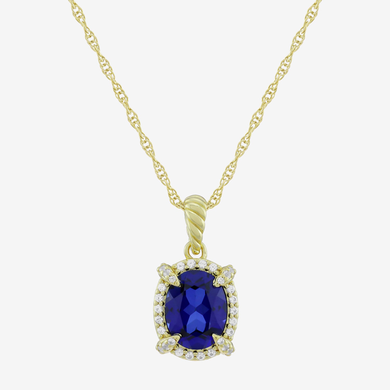 Womens Lab Created Blue Sapphire 14K Gold Over Silver Oval 18 Inch Pendant Necklace