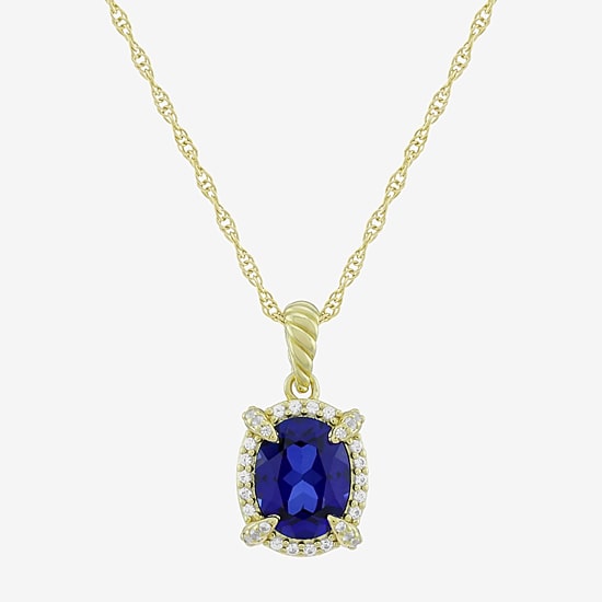 Womens Lab Created Blue Sapphire 14K Gold Over Silver Oval 18 Inch Pendant Necklace