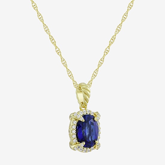 Womens Lab Created Blue Sapphire 14K Gold Over Silver Oval 18 Inch Pendant Necklace
