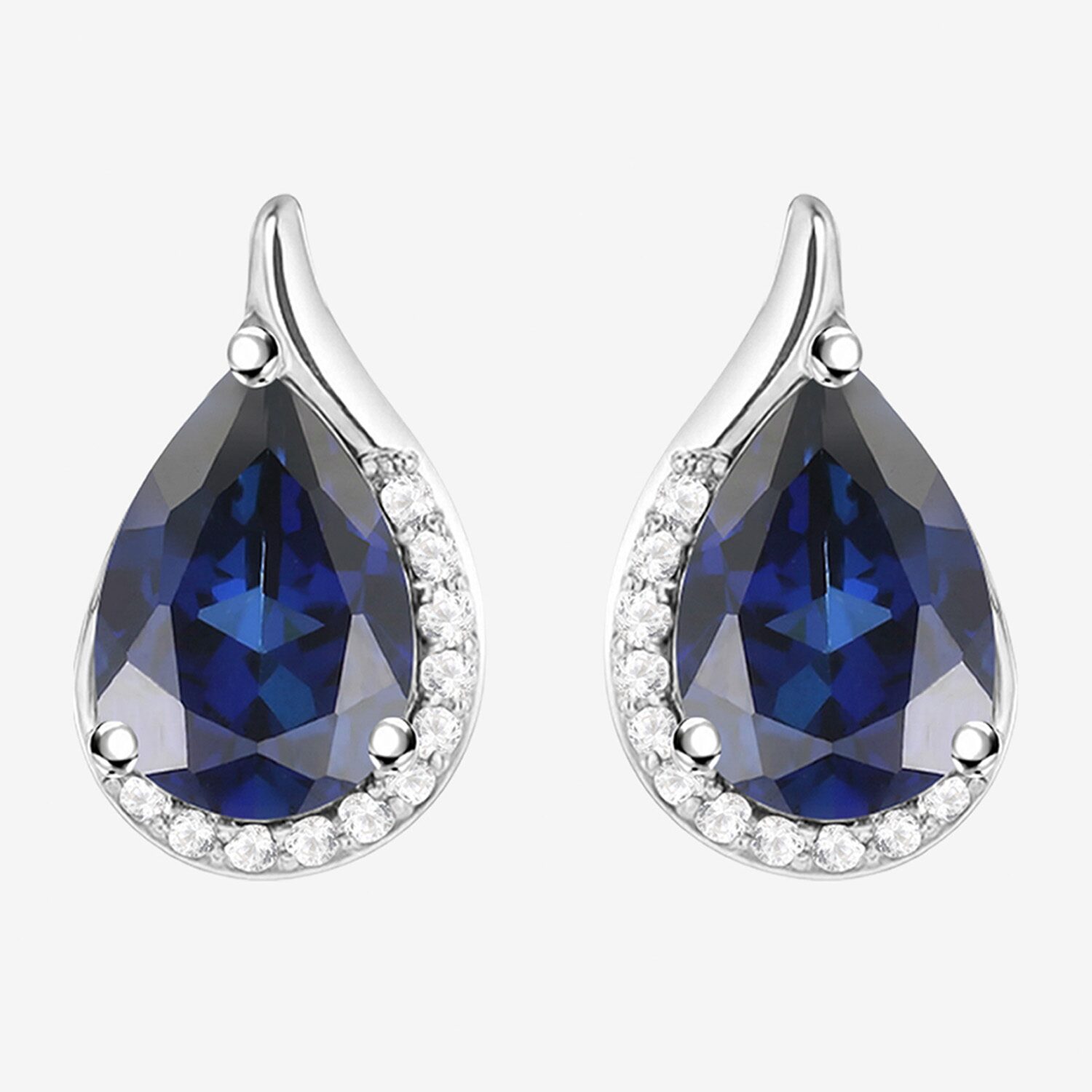 Lab Created Blue Sapphire Sterling Silver 10.5mm Pear Stud Earrings