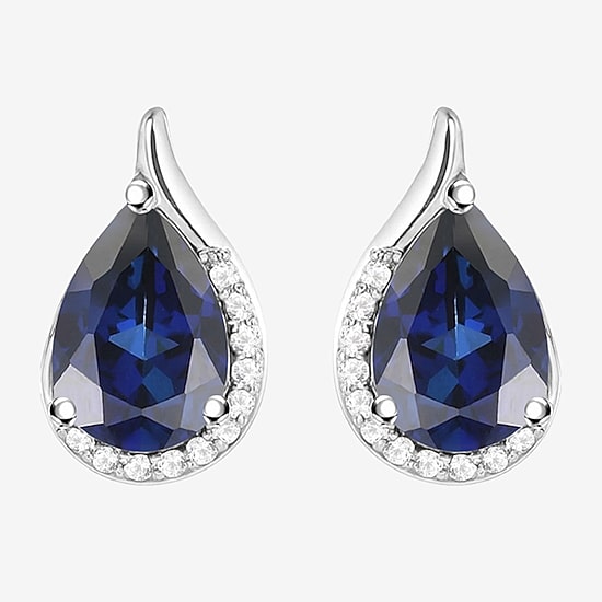 Lab Created Blue Sapphire Sterling Silver 10.5mm Pear Stud Earrings