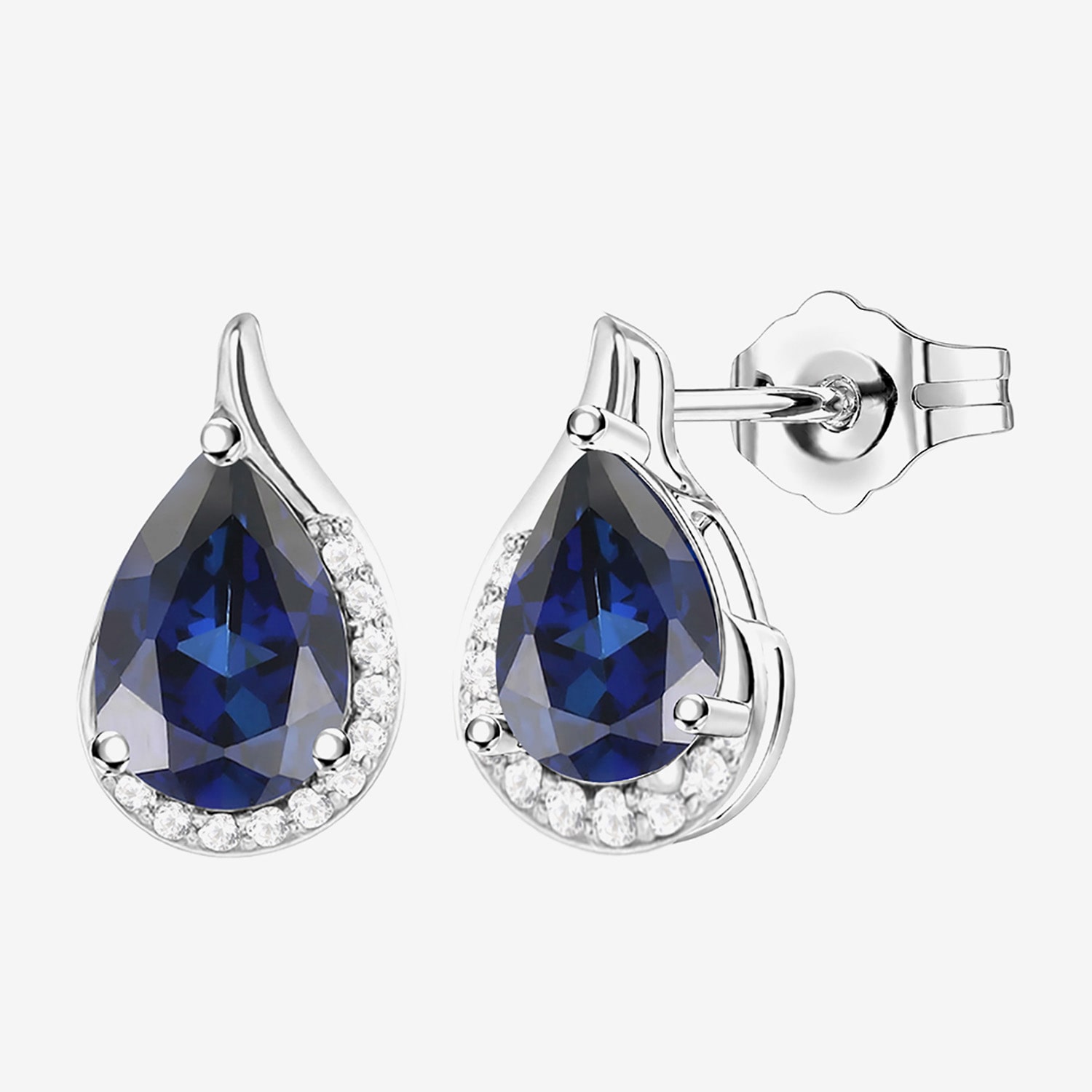 Lab Created Blue Sapphire Sterling Silver 10.5mm Pear Stud Earrings