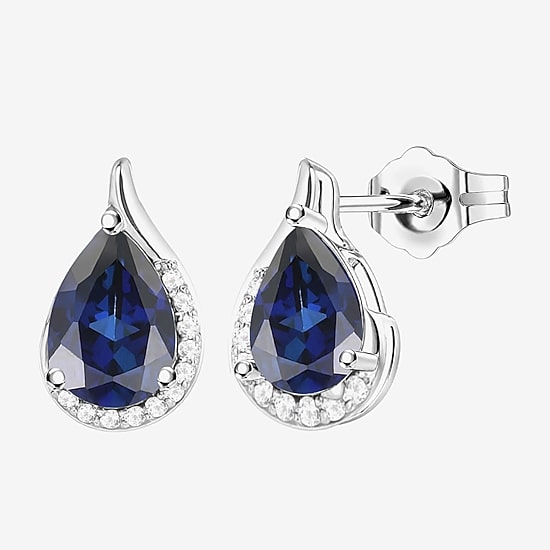 Lab Created Blue Sapphire Sterling Silver 10.5mm Pear Stud Earrings