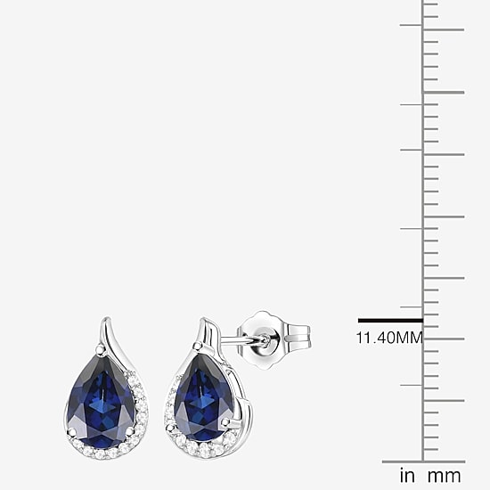 Lab Created Blue Sapphire Sterling Silver 10.5mm Pear Stud Earrings