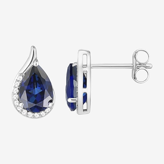 Lab Created Blue Sapphire Sterling Silver 10.5mm Pear Stud Earrings