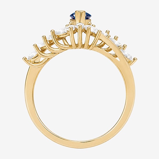 Womens Lab Created Blue Sapphire 14K Gold Over Silver Marquise Side Stone Bypass  Cocktail Ring