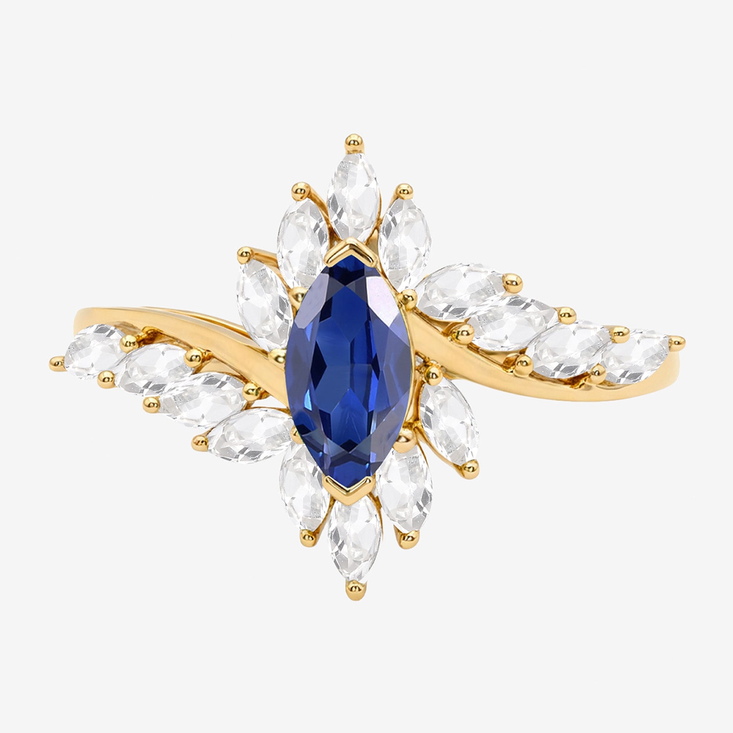 Womens Lab Created Blue Sapphire 14K Gold Over Silver Marquise Side Stone Bypass  Cocktail Ring