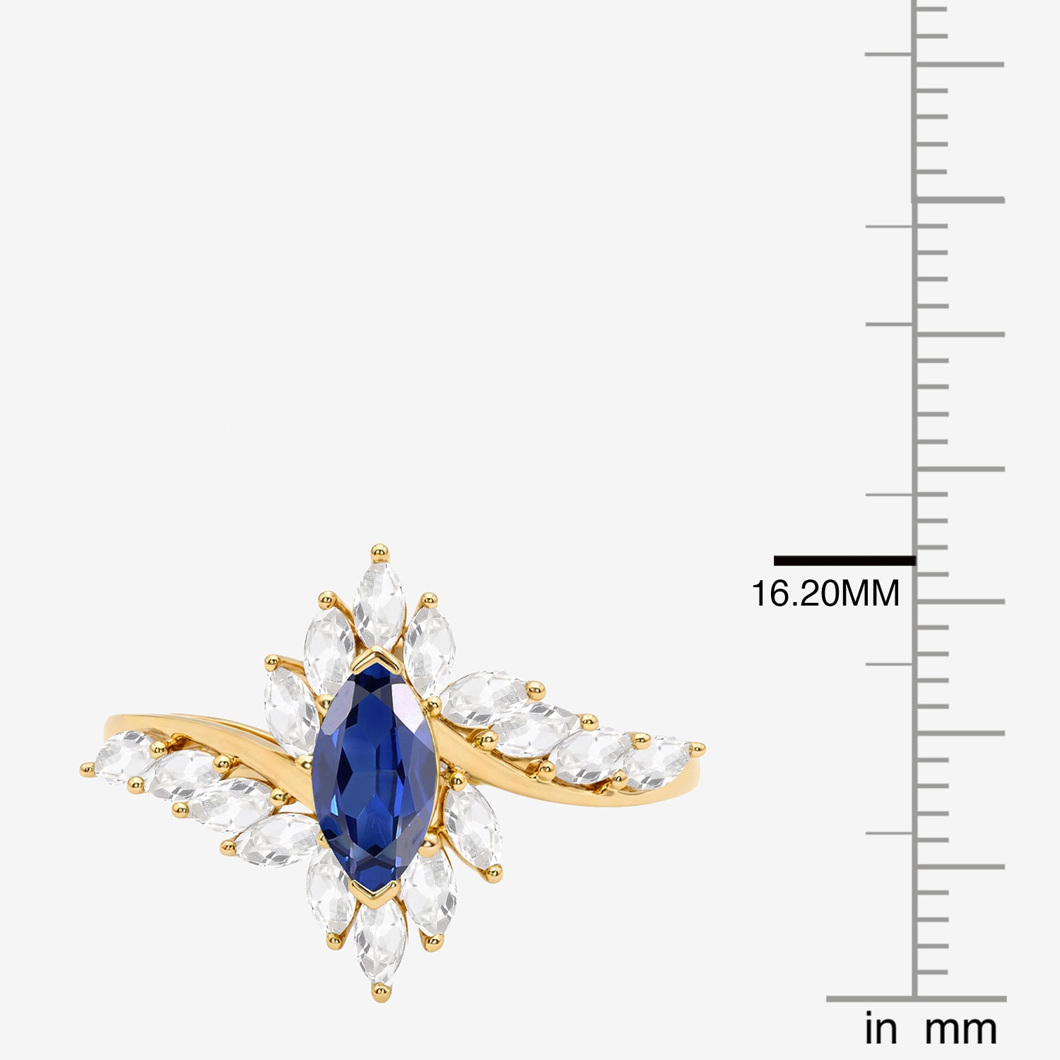 Womens Lab Created Blue Sapphire 14K Gold Over Silver Marquise Side Stone Bypass  Cocktail Ring