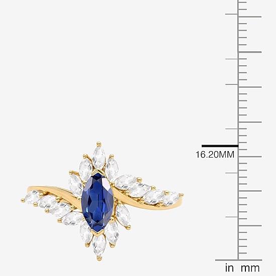 Womens Lab Created Blue Sapphire 14K Gold Over Silver Marquise Side Stone Bypass  Cocktail Ring